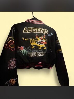 Black Embroidered Tiger Bomber Jacket - The Red